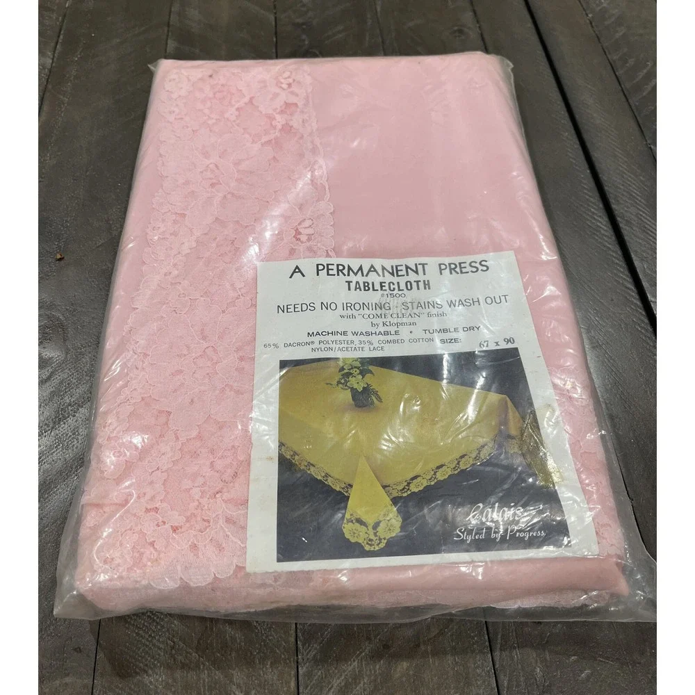 Vtg Calais Pink Lace Tablecloth 67 X 90 Progress Polyester Cotton #1500‎ USA